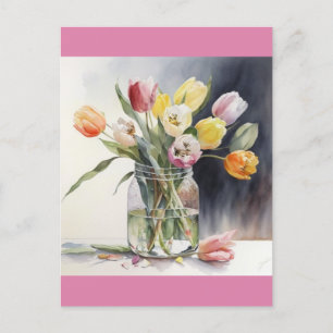 Lovely tulips watercolor postcard