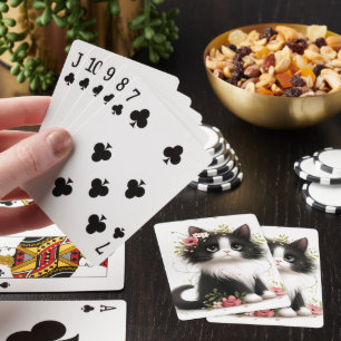Lovely Tuxedo Kitten with Flowers Playing Cards