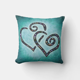 Lovely Twin Heart Blue Pillow