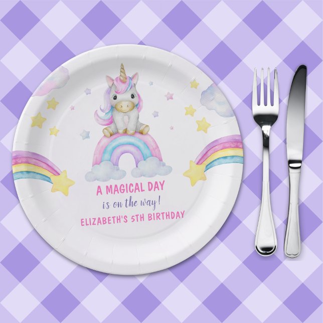 Lovely Unicorn Birthday Girl Celebration Paper Plate (Creator Uploaded)
