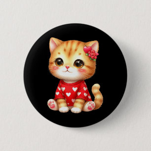 Lovely Valentine Cat Kitten With Heart  6 Cm Round Badge