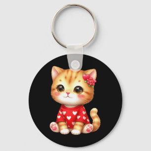 Lovely Valentine Cat Kitten With Heart Key Ring