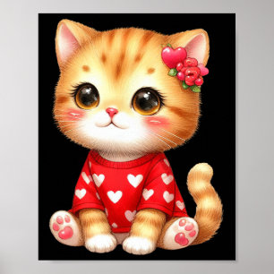 Lovely Valentine Cat Kitten With Heart  Poster