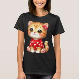 Lovely Valentine Cat Kitten With Heart  T-Shirt