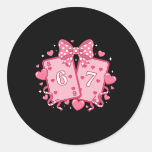 Lovely Valentine Six Seven Playing Cards Heart Wom Classic Round Sticker