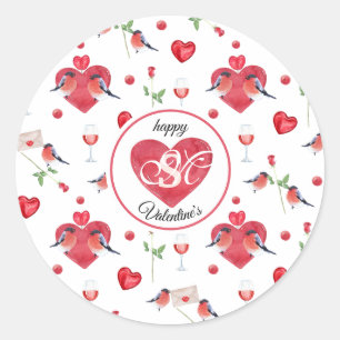 Lovely Valentine's Day Pattern   Monogrammed Classic Round Sticker