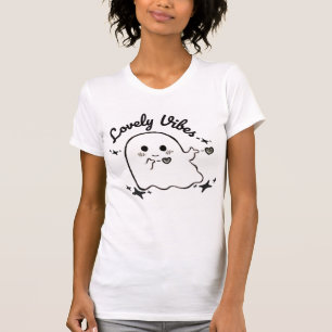 Lovely Vibes Cute Ghost Design Black & White T-Shirt