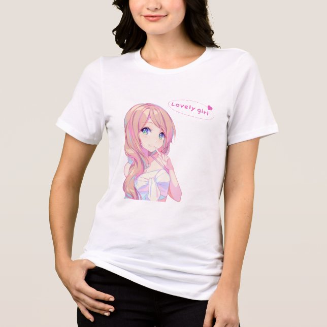 "Lovely Vibes" – Cute Girl Illustration Tri-Blend Shirt (Front)