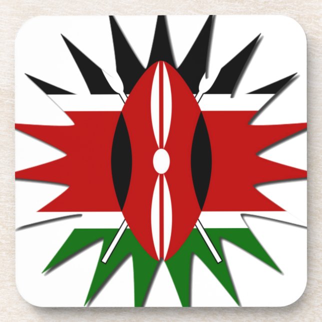 Lovely Vibrant Kenyan Flag Pattern: An 18-Star Art Coaster (Front)