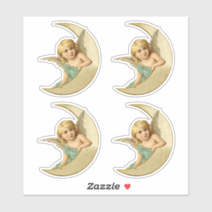 Lovely Victorian angel resting on the moon cut out