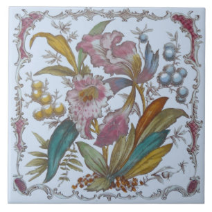 Lovely Victorian Transferware Floral Tile c1880