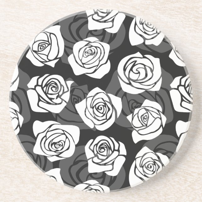 Lovely Vintage black and white roses Coaster (Front)