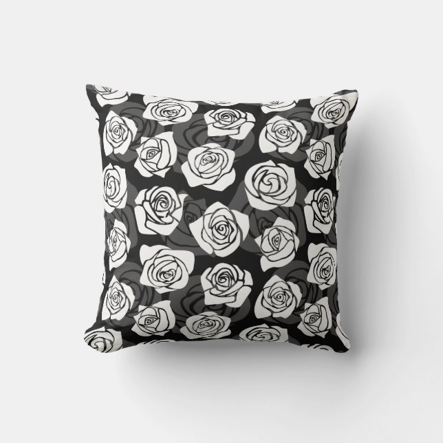 Lovely Vintage black and white roses Cushion (Front)