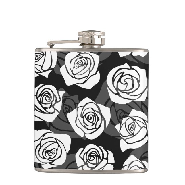 Lovely Vintage black and white roses Hip Flask (Front)