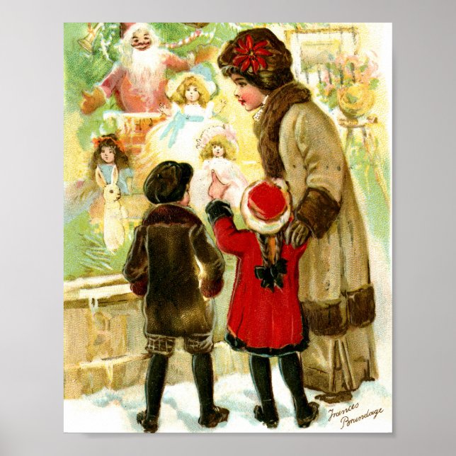 Lovely Vintage Christmas Illustration Poster (Front)