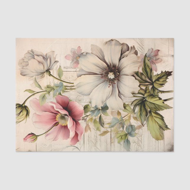 Lovely Vintage Inspired Botanical Flowers Tissue Paper (Front)