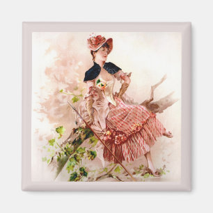 Lovely Vintage Lady In Pink Dress Magnet