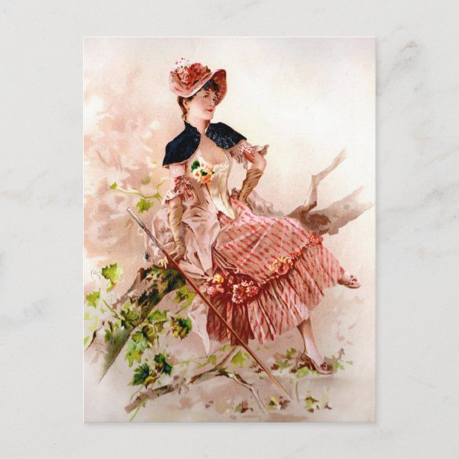 Lovely Vintage Lady In Pink Dress Postcard (Front)