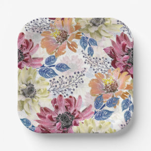 Lovely Vintage pink orange chrysanthemum Paper Plate