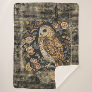 Lovely Vintage Rooster and Flowers Pattern,Checker Sherpa Blanket