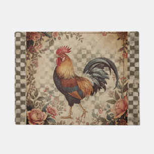 Lovely Vintage Rooster and Flowers Pattern  Doormat