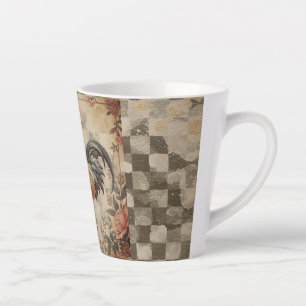 Lovely Vintage Rooster and Flowers Pattern Latte Mug
