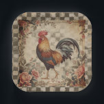 Lovely Vintage Rooster and Flowers Pattern Paper Plate<br><div class="desc">Lovely Vintage Rooster and Flowers Pattern</div>