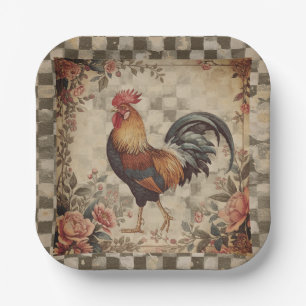 Lovely Vintage Rooster and Flowers Pattern Paper Plate