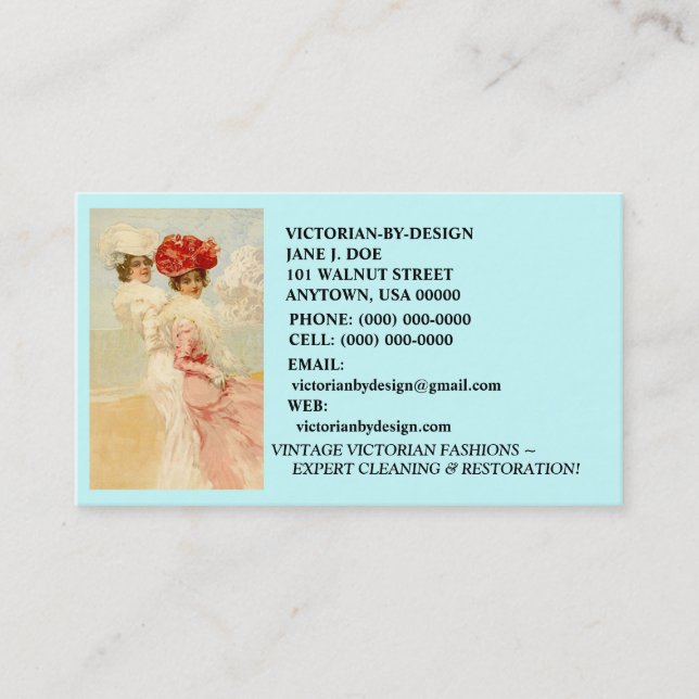LOVELY VINTAGE VICTORIAN FASHIONS ~ BUSINESS CARDS (Front)