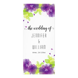 Lovely violet flowers calligraphy wedding program rack card