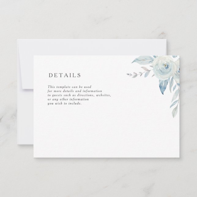 lovely watercolor dusty blue  wedding details card (Front)