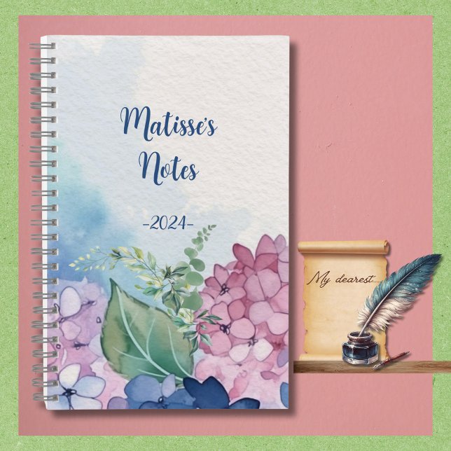 Lovely Watercolor Floral Motif Notebook (Available in multiple sizes and your choice of interior page layout design. )