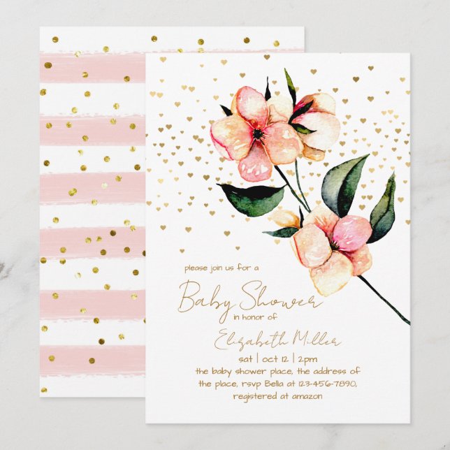 Lovely Watercolor Flower Baby Shower Invitation (Front/Back)