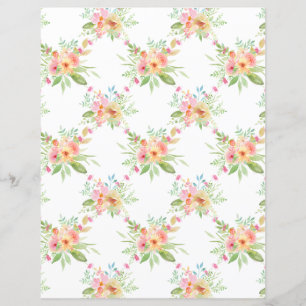 Lovely Watercolor Flowers Scrapbook Paper Sheet