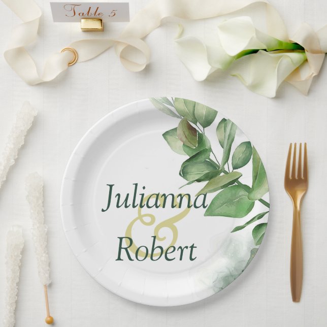 Lovely watercolor greenery   paper plates (Wedding)