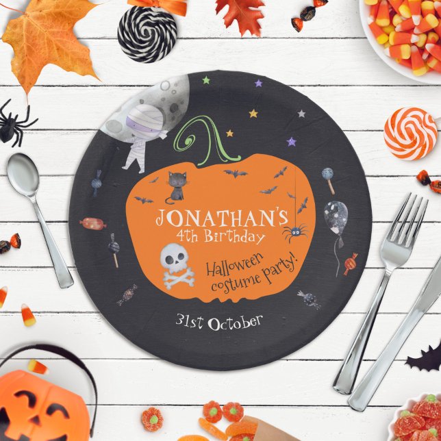Lovely Watercolor Halloween Kids Costume Party Paper Plate (Creator Uploaded)