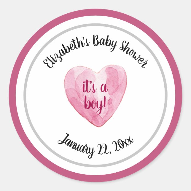 Lovely Watercolor Heart Baby Shower Classic Round Sticker (Front)