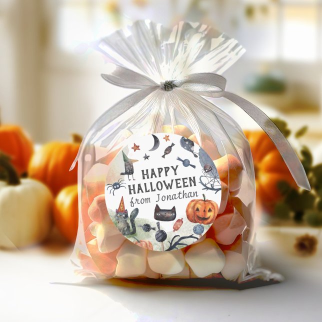 Lovely Watercolor Kids Birthday Halloween Classic Round Sticker (Creator Uploaded)