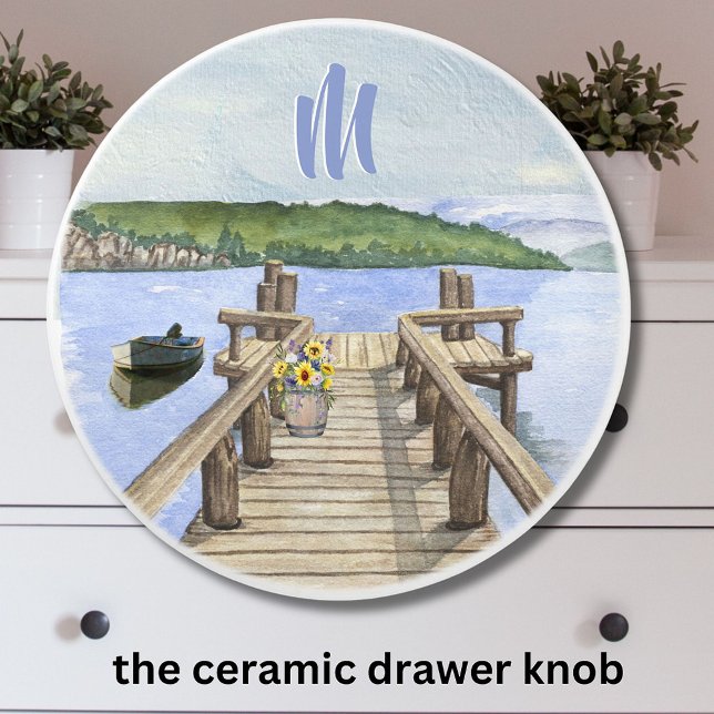 Lovely Watercolor Lake Dock Scene Ceramic Knob (Creator Uploaded)