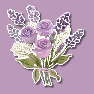 Lovely Watercolor Lavender Rose Bouquet Waterproof