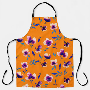 Lovely watercolor peony poppy violet flowers and apron
