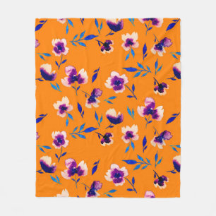 Lovely  watercolor peony poppy violet flowers and  fleece blanket