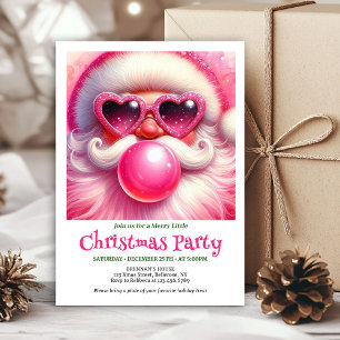 Lovely Watercolor Pink Santa Bubble Gum Christmas Invitation