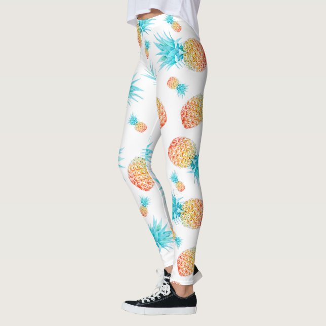 Lovely Watercolor Tropical Fruit Pineapple Pattern Leggings (Left)