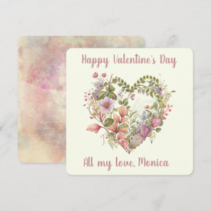 Lovely, Watercolor, Wildflowers in a Heart Holiday Card