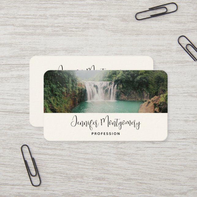 Lovely Waterfall in a Mountain Forest Business Card (Front/Back In Situ)