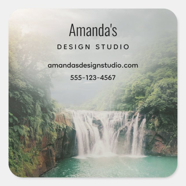 Lovely Waterfall in a Mountain Forest Business Square Sticker (Front)