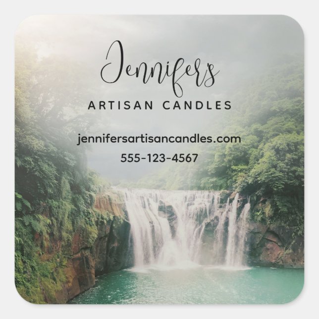 Lovely Waterfall in a Mountain Forest Business Square Sticker (Front)