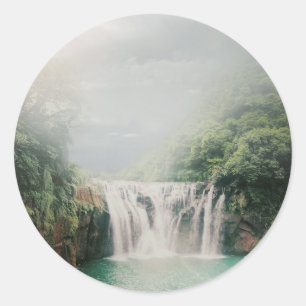 Lovely Waterfall in a Mountain Forest Classic Round Sticker