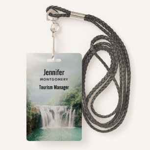 Lovely Waterfall in a Mountain Forest ID Badge